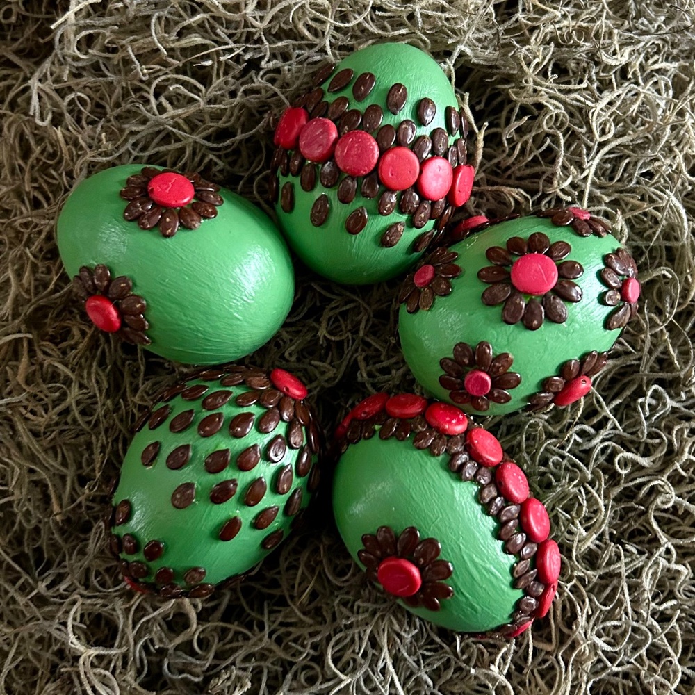 5 Hand Painted and Decorated Wooden Easter Eggs